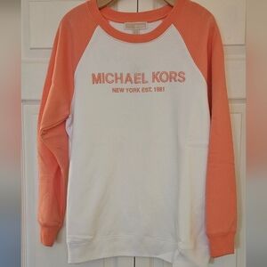 Michael Kors Women's Orange and White Crewneck Sweater